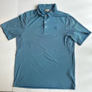 KJUS Polo Shirt Men's 52/L Aqua Blue Stripe Golf UPF 50+ Omaha Country Club Logo